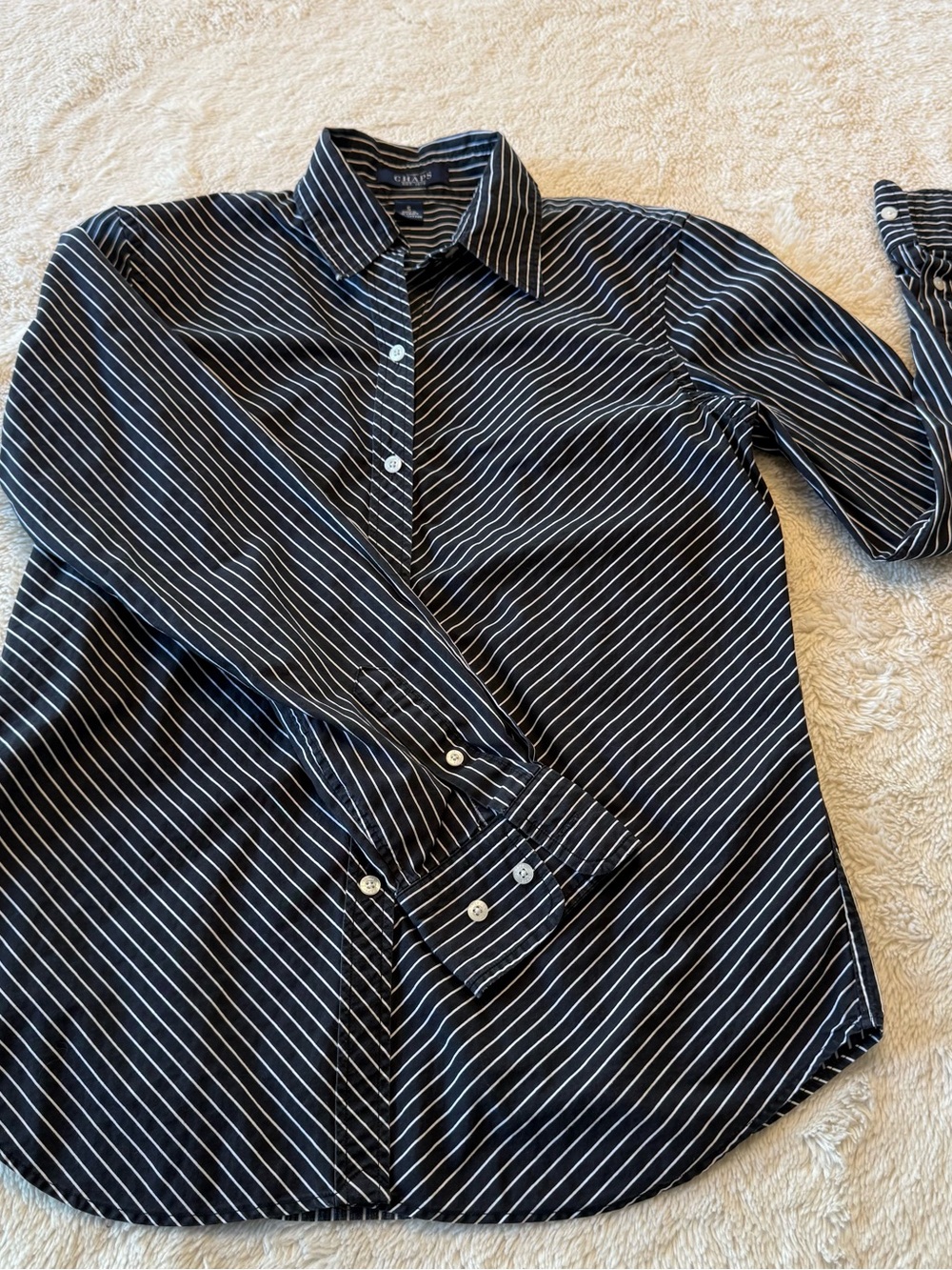 Chaps Womens Black White Stripe Button Down Long Sleeve Cotton S Classic Preppy